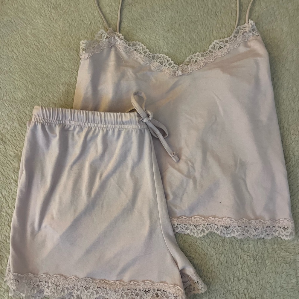 Baby pink lace lounge set